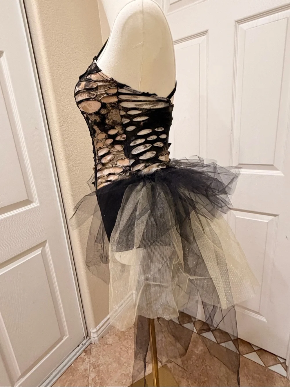 Black Tulle Crisscross Back Chemise with Layered Tulle Skirt
